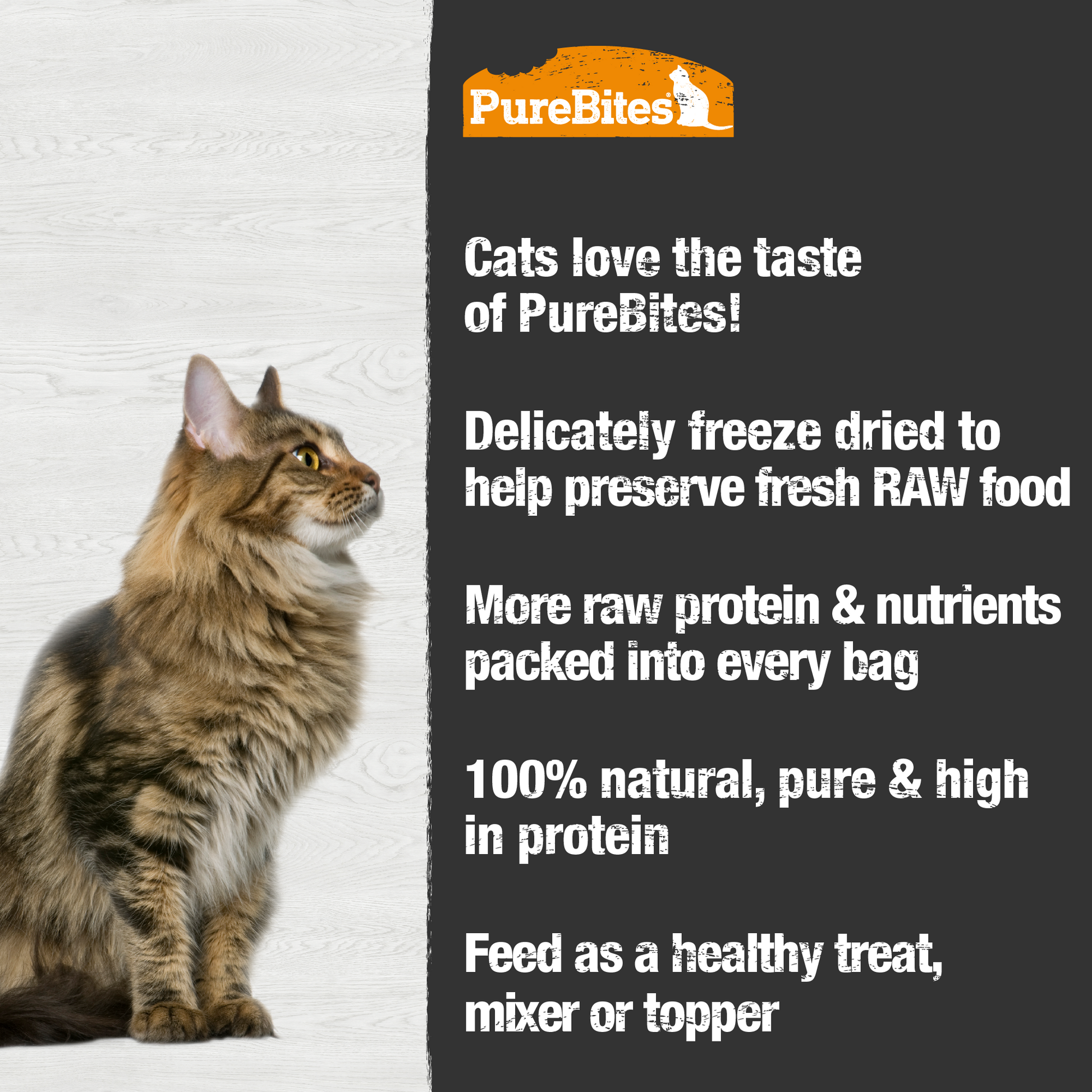 Made fresh & pure means more RAW protein and nutrients packed into every bag. Our duck liver is freeze dried to help preserve its RAW taste, and nutrition, and mirror a cat’s ancestral diet