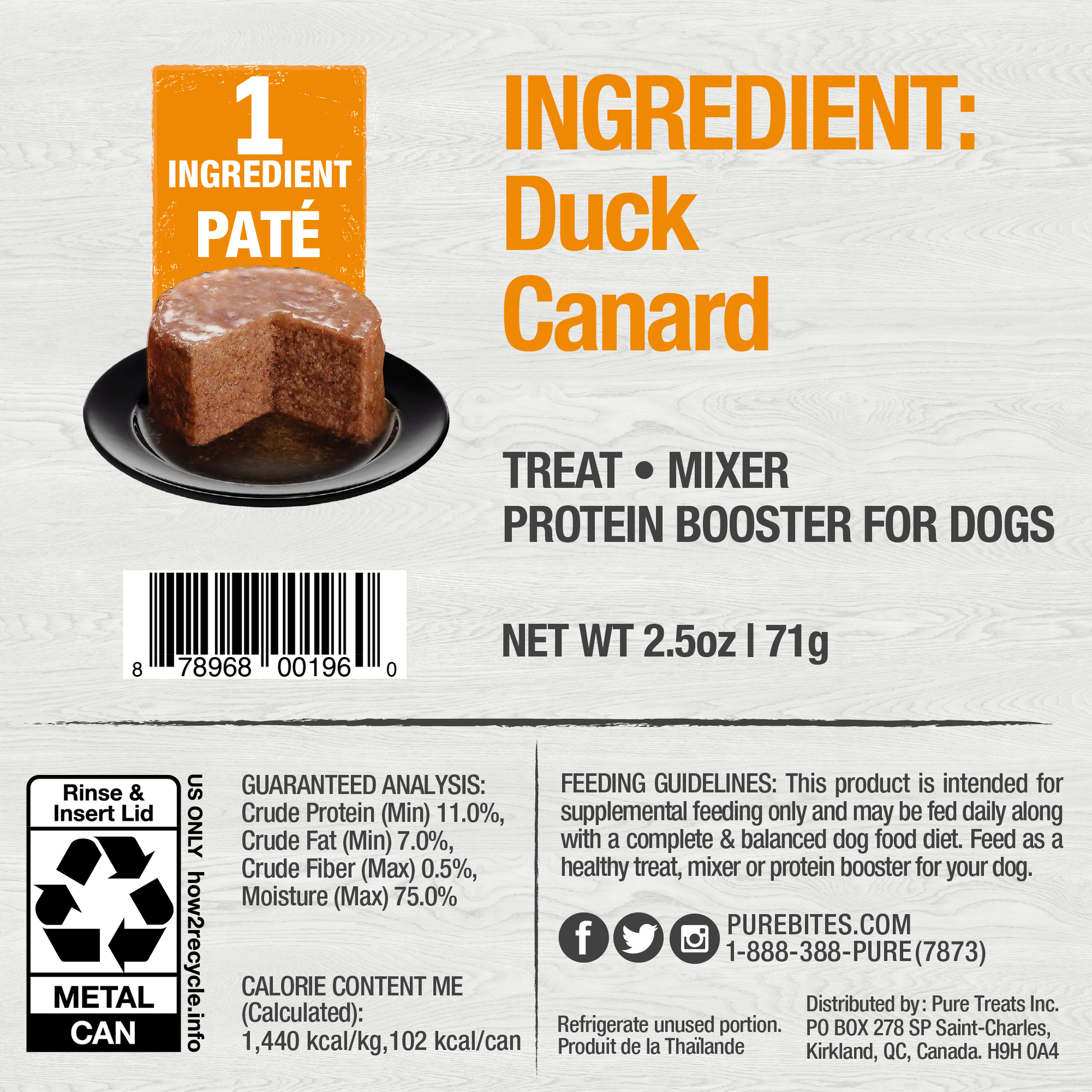 Back Image of PureBites Dog Pates, Duck, 71g | 2.5 oz