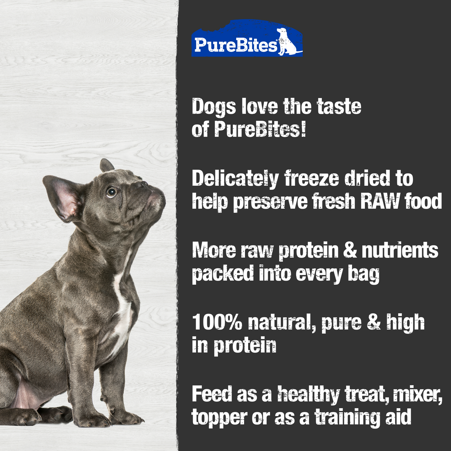 Made fresh & pure means more RAW protein and nutrients packed into every bag. Our cheddar cheese  is freeze dried to help preserve its RAW taste, and nutrition, and mirror a dog’s ancestral diet