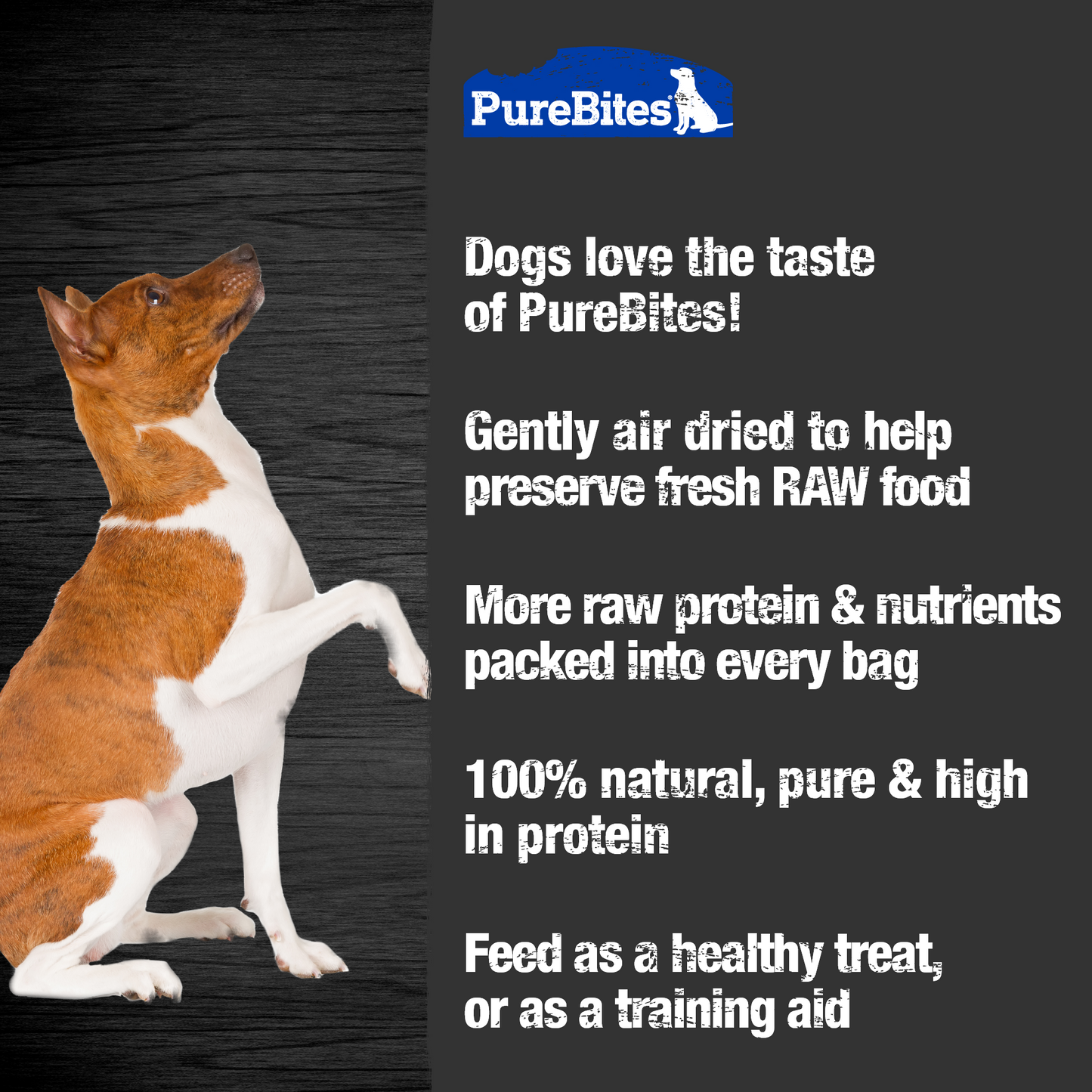 Made fresh & pure means more RAW protein and nutrients packed into every bag. Our cod jerky is delicately air dried to help preserve its RAW taste, and nutrition, and mirror a dog’s ancestral diet.