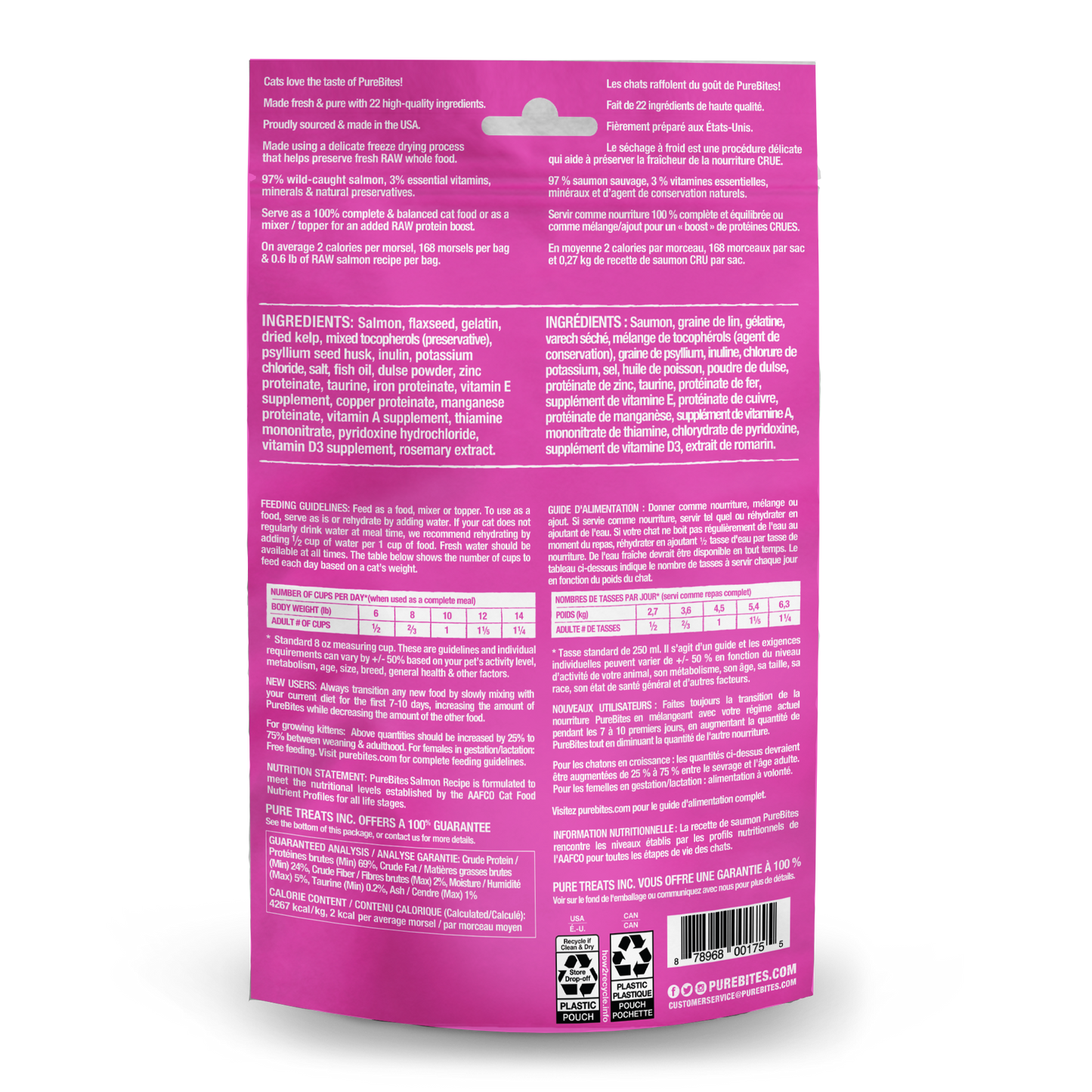 Back Image of PureBites Cat Food • Topper, Salmon Recipe, 69g | 2.4oz, Mid size