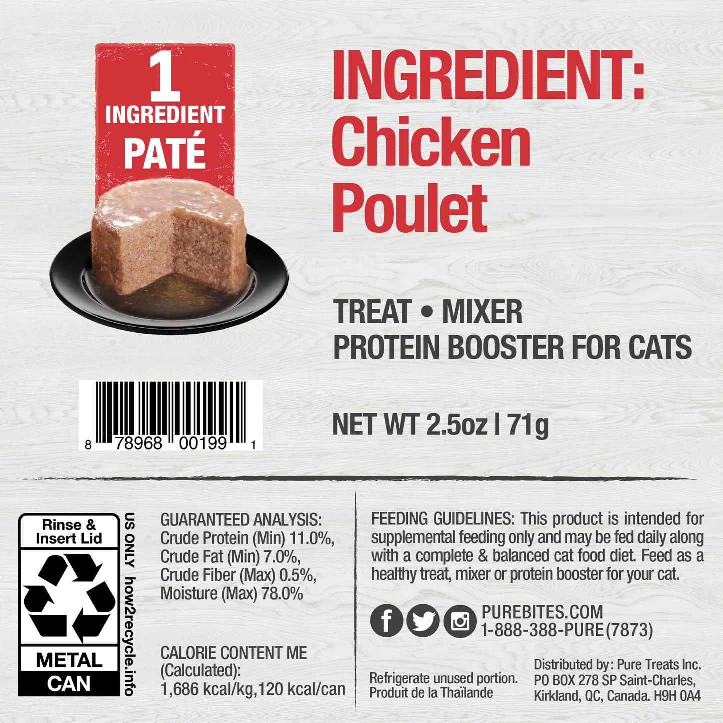 Back Image of PureBites Cat Pates, Chicken, 71g | 2.5oz