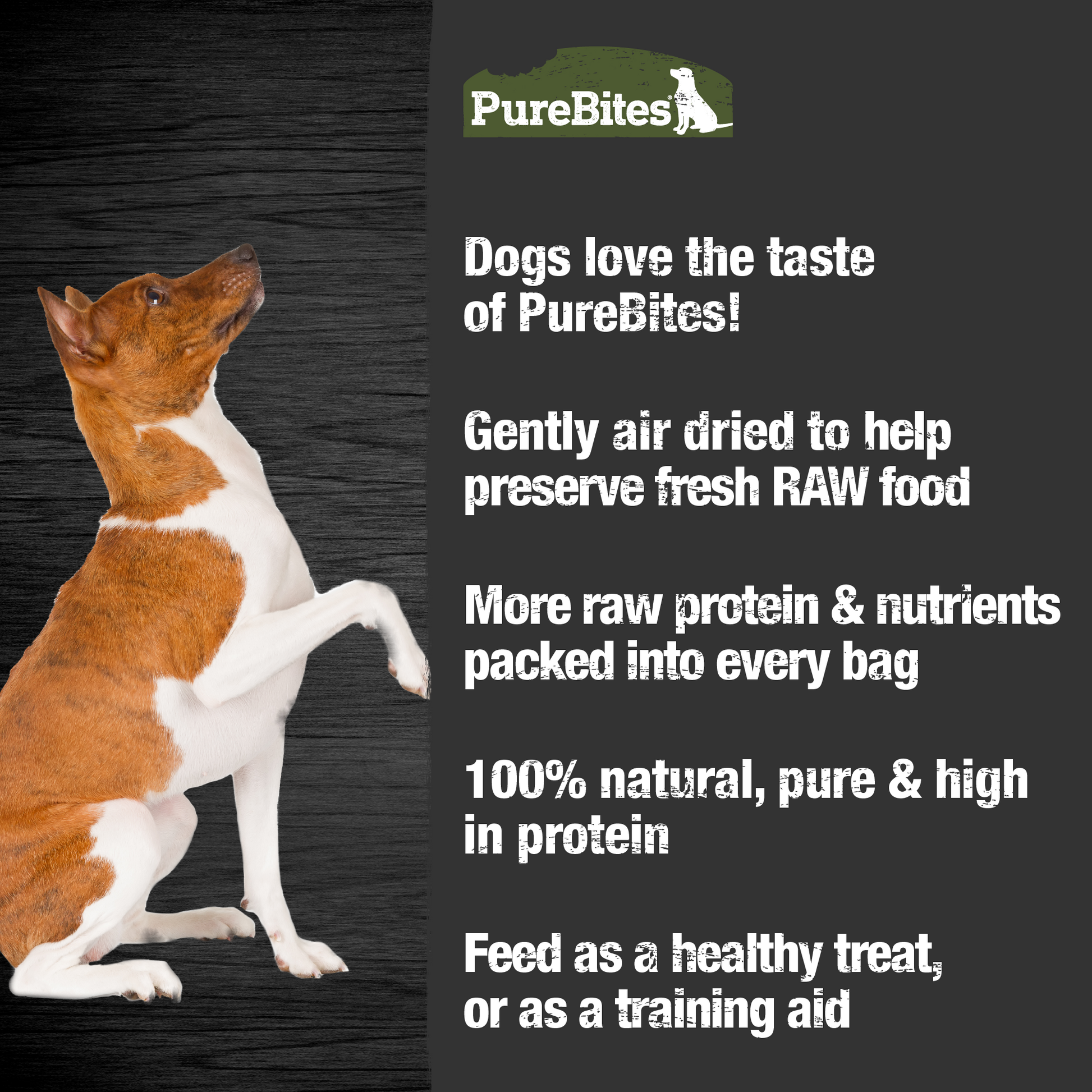 Made fresh & pure means more RAW protein and nutrients packed into every bag. Our beef jerky is delicately air dried to help preserve its RAW taste, and nutrition, and mirror a dog’s ancestral diet.